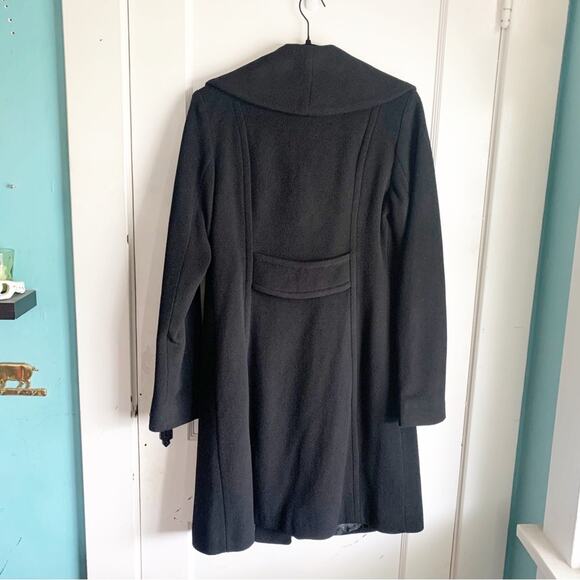 Anne Klein Wool Cashmere Blend Midi Length Pea Coat Large Rounded Neckline Black - Picture 10 of 14